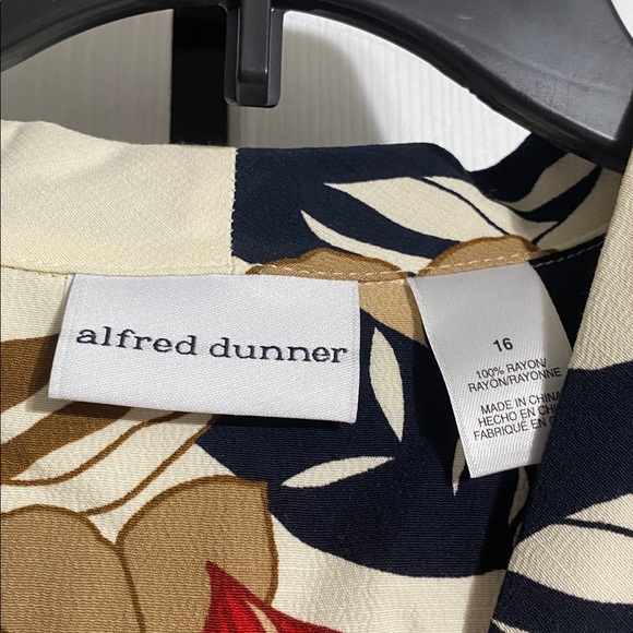 Alfred Dunner floral cream tan black red button down blouse top shirt SZ 16 - Picture 8 of 9